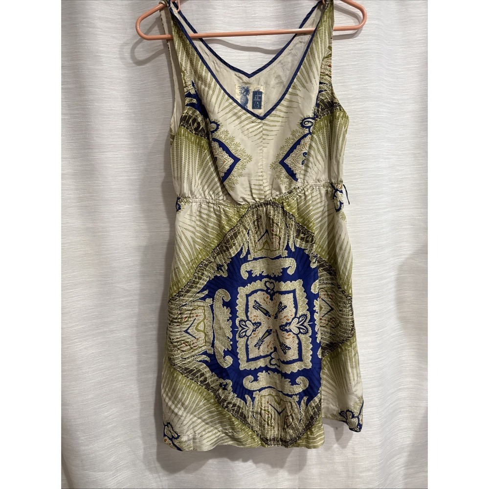 Sleeveless Printed V-Neck Dress in Olive Green and Navy